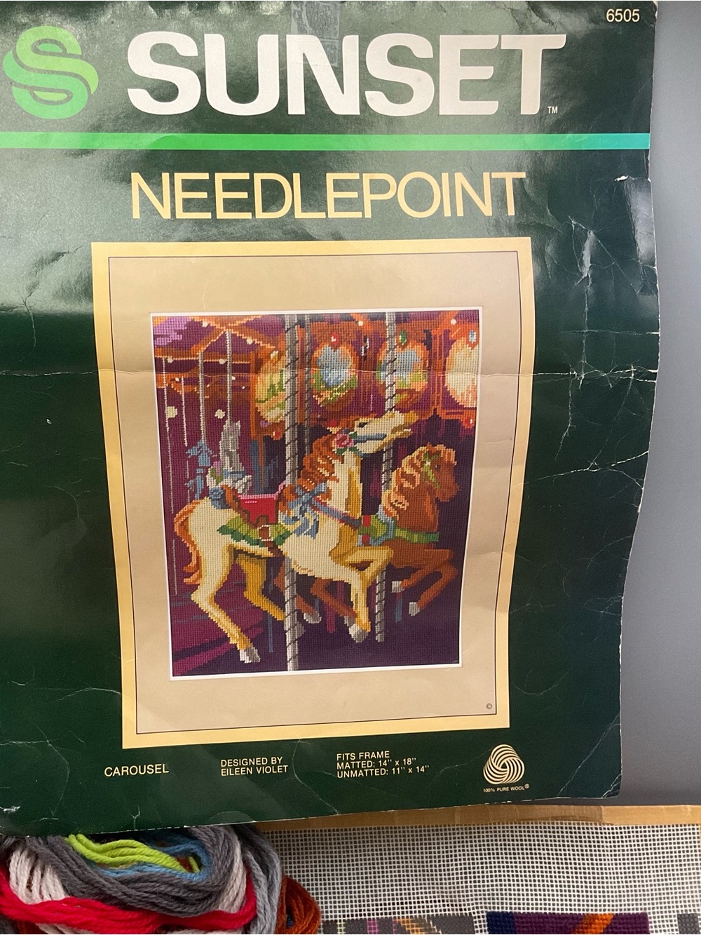 Sunset Needlepoint Carousel Eileen Violet Partially Done